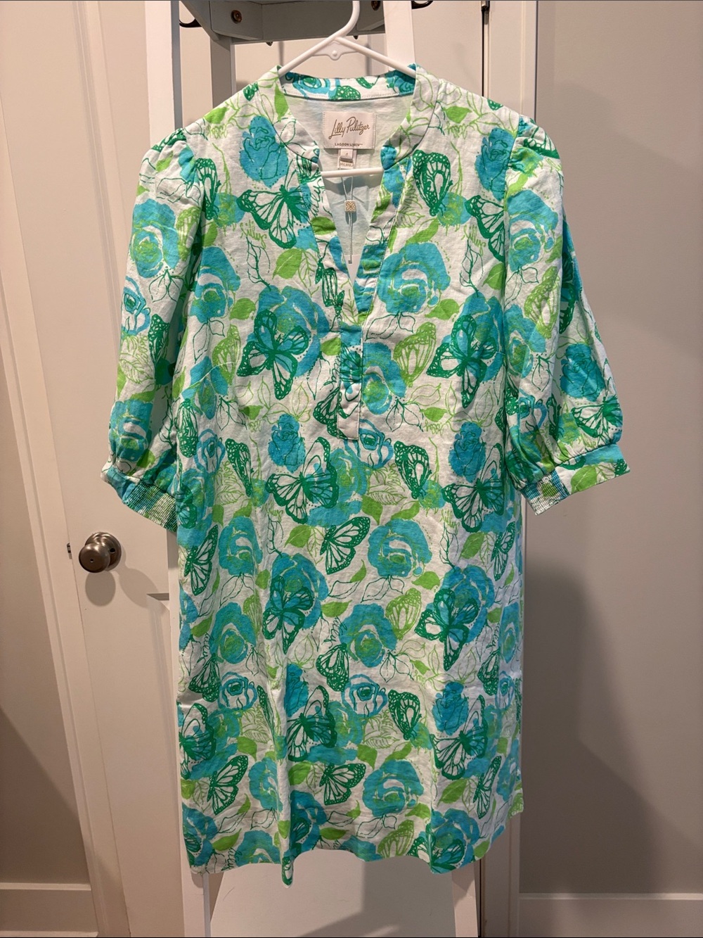 Lilly Pulitzer Teal & Lime Floral Butterfly Tunic Dress